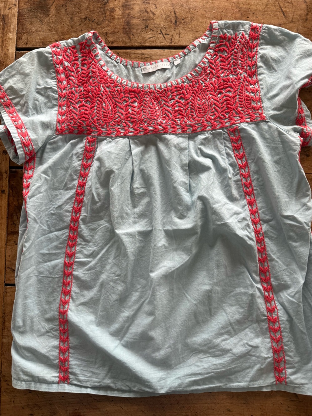 Women’s Light Blue Top with Coral Embroidery